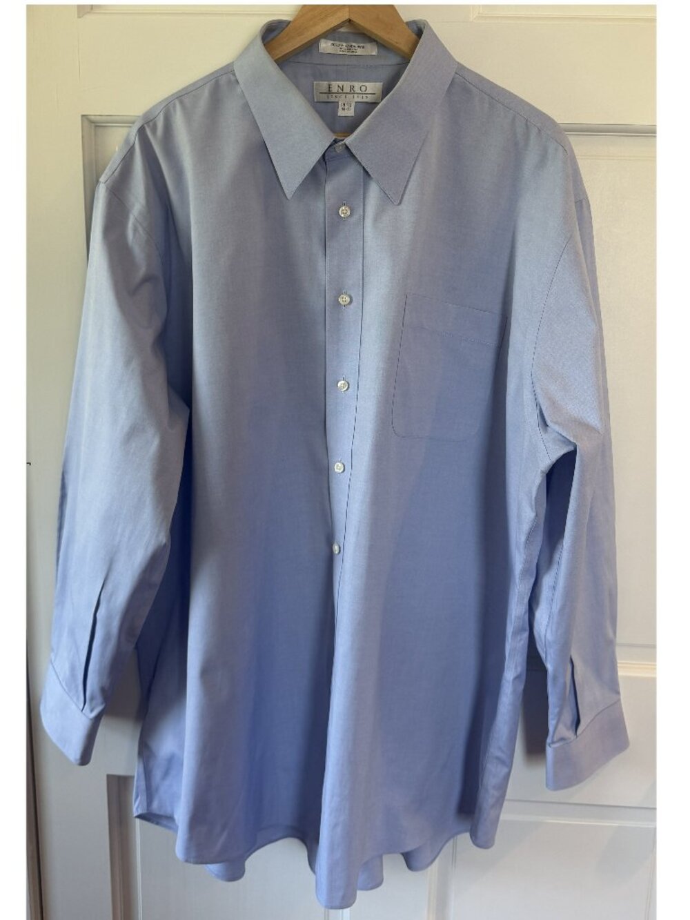 Enro Non-Iron 100% Cotton Light Blue Dress Shirt 18.5 34-35 Big & Tall